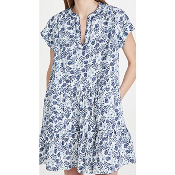 Saloni Size 10 Ashley Babydoll Mini Dress White Cotton Floral Print Cap Sleeves - Picture 1 of 13